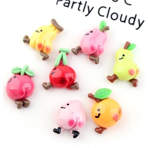 Wholesale 100pcs 16mm Kawaii Fruit Resin Cabochons Peach Cherry Apple Banana Pearl Carrot Button Patch Sticker Fit Hair Clip DIY