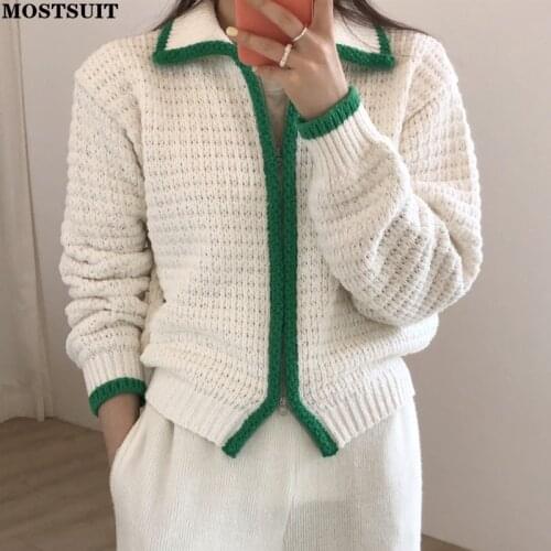 Stylish Turn-down Collar Women Cardigans Long Sleeve Zipper Up Ladies Open Stitch Sweaters Jumpers Thicken Warm Coat 2021 Winter