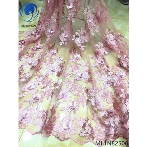 BEAUTIFICAL african lace fabrics 3d flowers tulle lace stones fabric high quality nigerian lace beads fabric for dress ML1N825