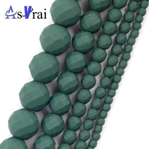 Natural Dark Green Hematite Rubber Stone Matte Round Faceted Beads For Jewelry Making 2-10mm Spacer Loose Beads Diy Bracelets15"