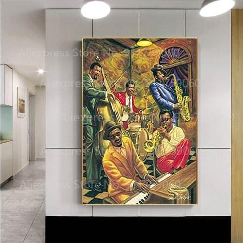 Cool Jazz by Sarah Jenkins African American Musicians Art Print Poster Star Painting Canvas Art Poster Wall Home Decor Cuadros