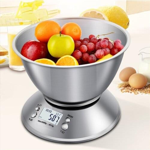 Stainless Steel Kitchen Scale 5kg Electronic Scale Kitchen Food Balance Cuisine Precision Digital Scale With Bowl Cook Tool