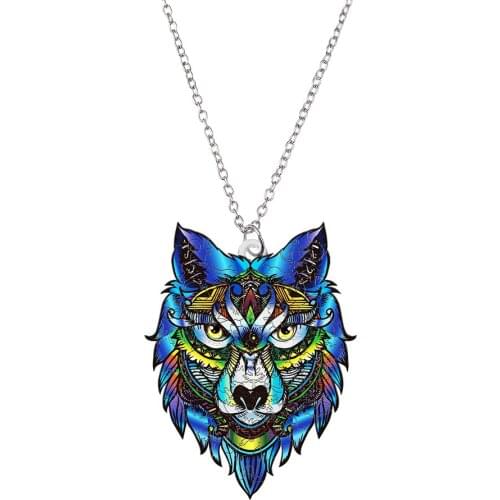 Fashion Jewelry Wolf Acrylic Sweater Chain Pendant Necklace For Women