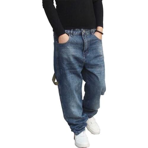 Trendy Jeans Harem Pants Men Casual Denim Pants Blue Patchwork Hiphop Jeans Loose Baggy Jeans Streetwear Trousers Man Clothing