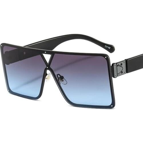 2021 Blue Square Sunglasses For Men Big Frame Vintage Sun Glasses Gradient Eyewear High Quality Flat Top Glasses