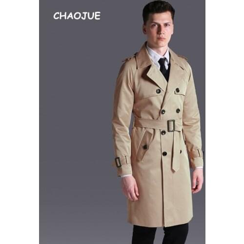Classic Double Breasted Trench Long Spring/Fall New Loose British Coat Mens 6XL High Quality Knit Trenchs Free Shipping