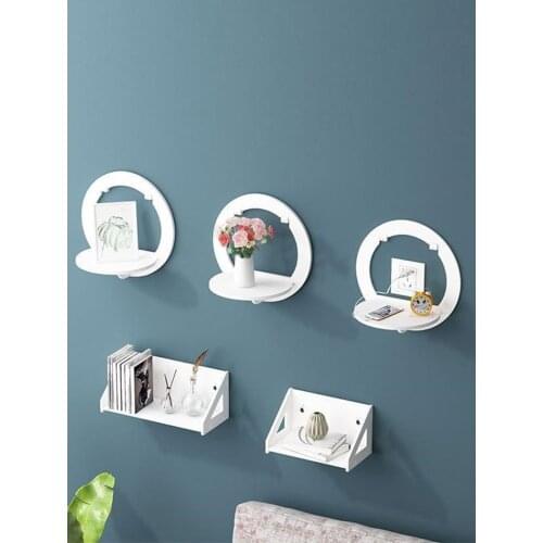 Wall Shelf Rack Organizer Home Simple Punch-free Modern Bedroom Wall Mounted Floating Plant Flower Pot Tray Bedside Hook