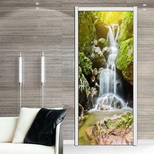 Mountain Waterfall Door Sticker Self Adhesive Vinyl Home Decor Door Mural Wooden Steel Door DIY Renovation Decal Art Wall Paper