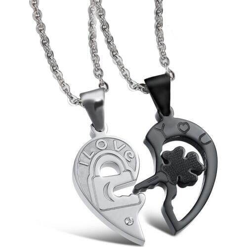 New Personality Heart and Key Puzzle Couple Necklace Stainless Steel Cool Black Style 1 pair price