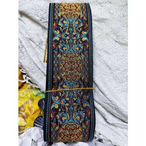 NEW 2''5cmx8YARDS Classic court luxury webbing National wind embroidery Polyester Woven Jacquard Ribbon DIY costume lace trim