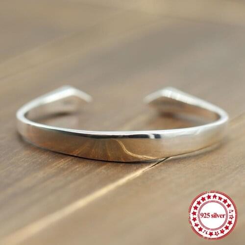 S925 sterling silver open bracelet retro personality fashion with smooth shape couple simple atmosphere jewelry 2018 new Bangles