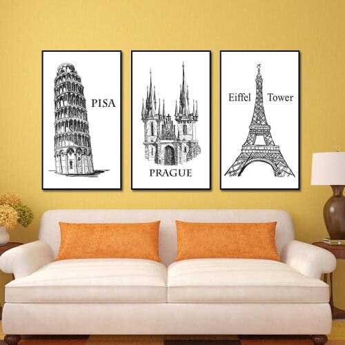 PISA PARGUE Paris Towel World Famous Scenic Spots Triple Black and White Building Oil Painting Decorative Canvas Painting Art
