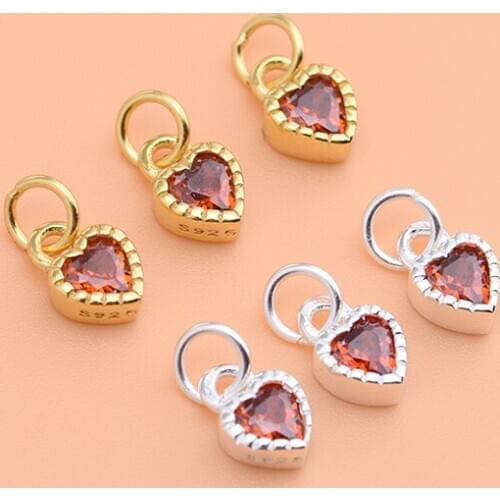 925 sterling silver gold-plated accessories Japanese zircon double-sided small love pendant creative handmade bracelet ring pend