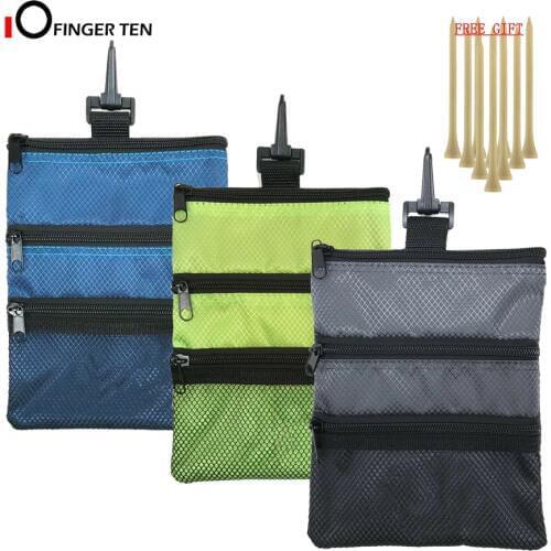 Durable Nylon Golf Pouch Bag Balls Valuables Holder with 10 Pcs Free Bamboo Golf Tees for Men Women