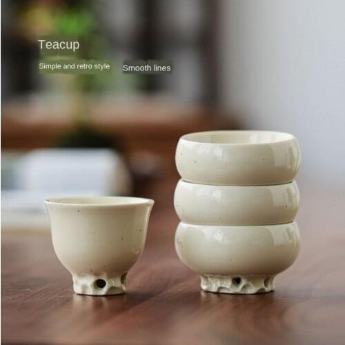 Handmade Retro Chinese Style Tea Cup Beans Yellow Glaze Ceramic Kung Fu Tea Set Teacup Fragrance-smelling Cup Master Cup Teacups