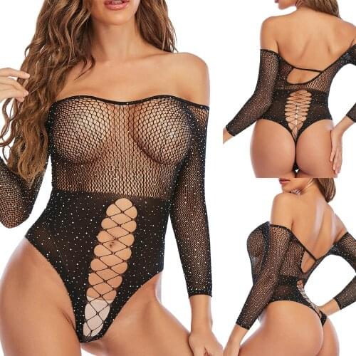 Hot Porn Exotic Apparel Drill Lingerie Net Hip Wrap Skirt Underwear BraHollow Out Off Shoulder See Through Sexy Mesh Stockings