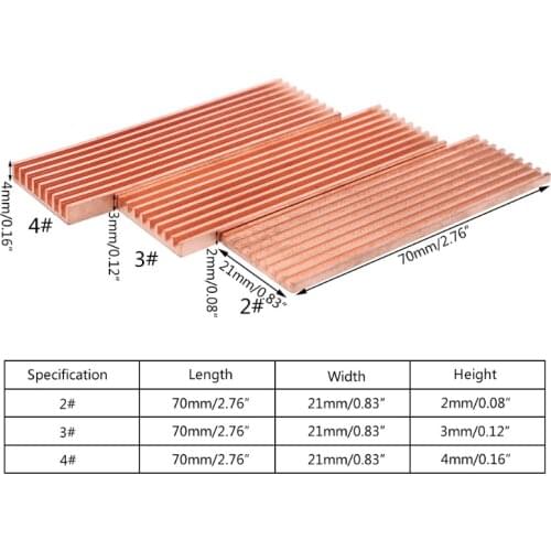 Pure Copper Heatsink Cooler Heat Sink Thermal Conductive Adhesive for M.2 2280 PCI-E NVME SSD 2/3/4mm J0PB