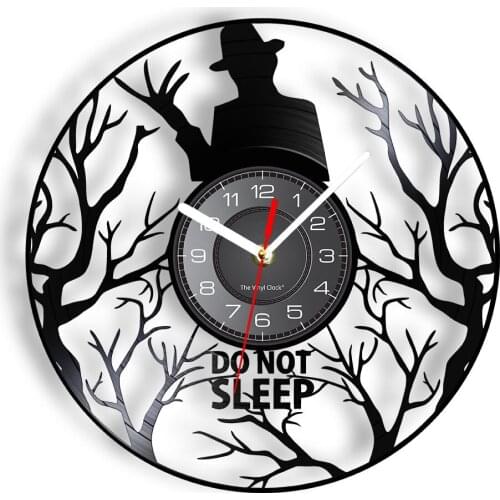 Do Not Sleep Sign Laser Etched Vinyl Disk Craft Wall Clock Halloween Horror Home Decor Vinyl Album Silent Non Ticking Wall Watch