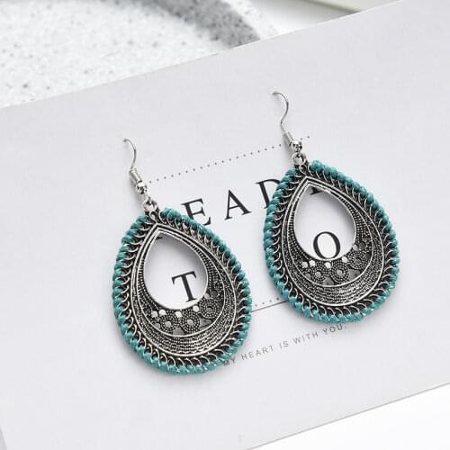 New Bohemian Personality Braided Winding Water Drop Earrings for Women Vintage Hollow Geometric Dangle Earrings Charm Jewelry
