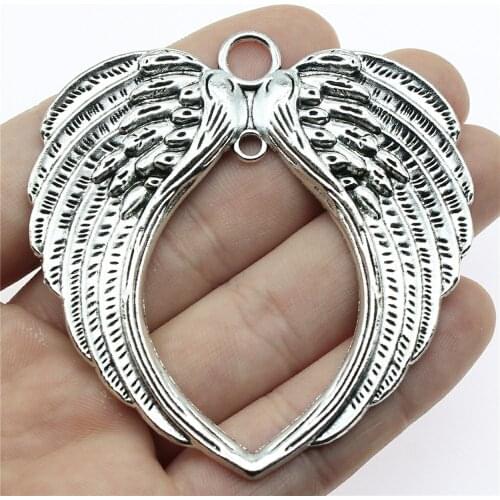 WYSIWYG 2pcs 74x69mm 3 ColorS Double Angel Wings Big Heart Connector Pendant For Jewelry Necklace Making