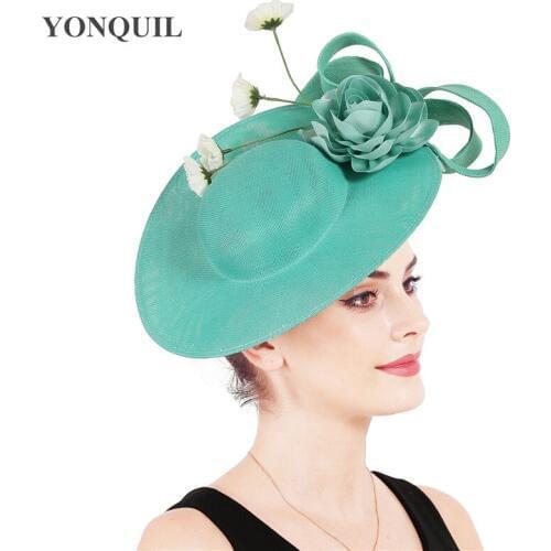 Emrald Green Bridal Wedding Hat Women Elegant Fascinators Occasion Nice Chapeau Caps With Nice Floral Decor Lady Loops Headpiece