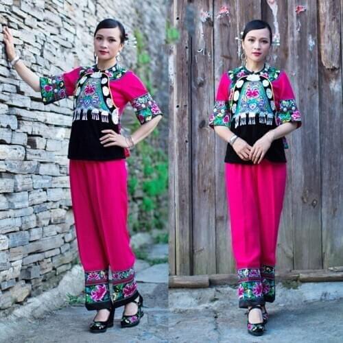 Hmong Costume Chinese Traditional Clothing Miao Ethnic Style Workwear Daily Clothes for Women Dress Miao Costumes Hmong Clothes