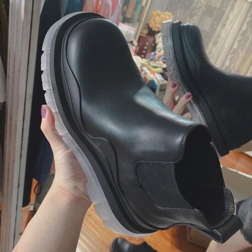 Women Botas Round Toe Platform Thick Heel Ankle Boots Woman Fashion Slip-on Chelsea Booties Autumn Winter TOP Luxury Design