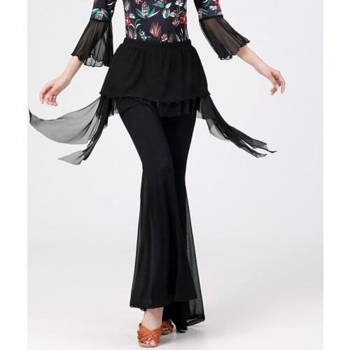 Dance Pants Woman Modal Training Mesh Flared Trouser Skirt Pants Body Dance Training Pants Adult Latin Dance Pants