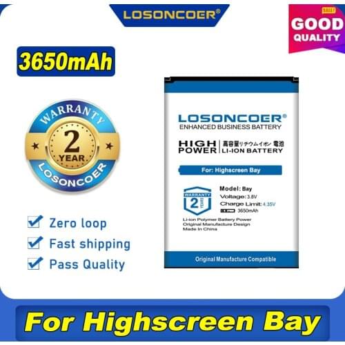 100% Original LOSONCOER 3650mAh Battery For Highscreen Bay Mobile Phone Battery