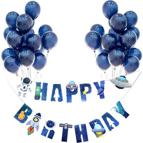 11pcs 12inch Outer Space Theme Party Balloons set Astronaut Rocket Latex Balloons Galaxy Happy Birthday Banner Bountting Decor