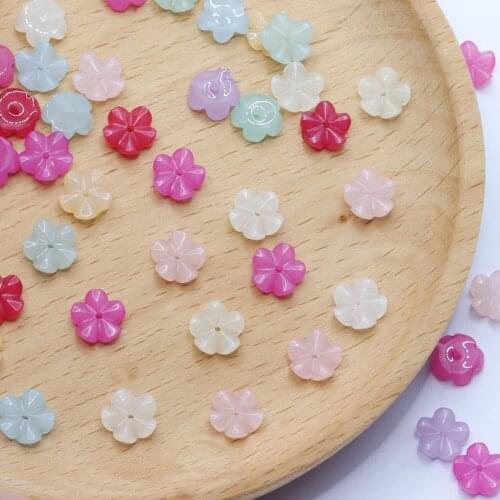 50pcs 8mmTranslucent resin Cherry blossoms Flatback 1 hole diy Handicraft For needlework Decoration accessoriesArt Supplies