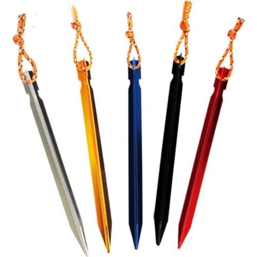 6pcs Outdoor Camping 18cm Aluminium Alloy Tent Pegs With Rope Equipment Traveling Tent Nail Accessories