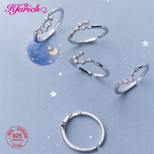 925 Sterling Silver 12 Zodiac open Rings For Women CZ Cancer Aries Leo Libra Virgo Gemini Pisces Taurus Rings Couple Jewelry