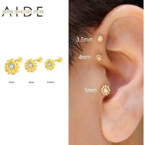 AIDE 1 Pc 3.5/4/5mm Flower Stud Earrings For Women Minimalism Small Beads Strand Round Piercing Earings pendientes plata 925