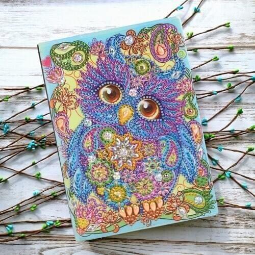 DIY Special Shaped Diamond Painting Owl Bird 50 Pages Office Notebook Cross Stitch Embroidery Sketchbook Drawing Book