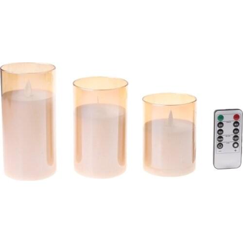 Flameless Led Candles Flickering, Real Wax Fake Wick Moving Flame Faux Wickless Pillar Battery Operated Candles with Timer Remo