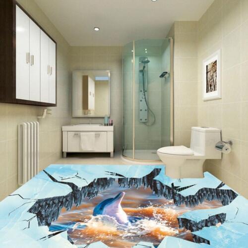 Free Shipping 3D floor paste wallpaper ice fire dolphin kitchen home lobby restaurant floor mural