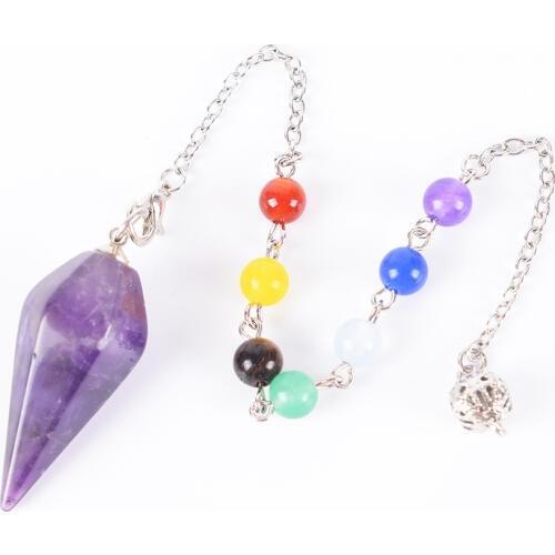 Big Size Men Women Natural Healing Gem Stone Jewelry Hexagonal Reiki Pyramid Pendulum Chain Pendant Amulet Classic D840-D845