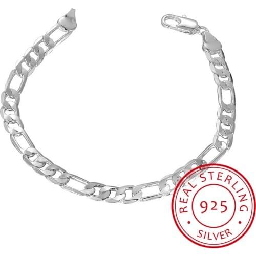 Pure 925 Silver Bracelets for Men 6mm Figaro Chain Bracelet & Bangles Pulseira Wristband Fine Jewelry Accessories Bijoux