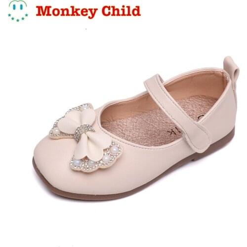 Girls Shoes Spring Autumn Kids Pearl Princess Shoes Bowtie Mary Janes Black Party Shoes Baby Toddlers Softe Anti-Slippery 2021