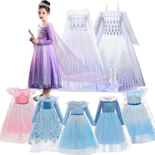 Baby Girl Cosplay Costume Elsa Dress Kids Girl Princess Dress Children Birthday Party Masquerade Evening Costume 3-10 Years