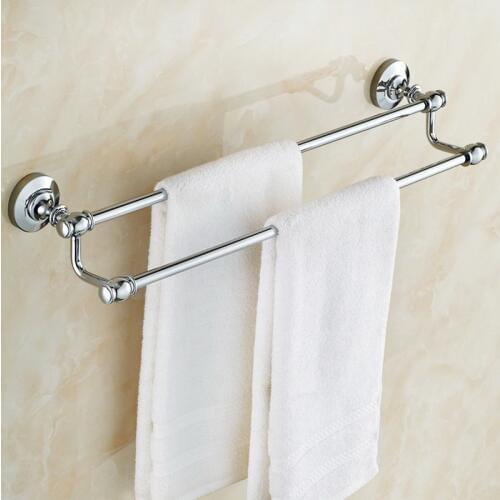 Polished Chrome Brass Double Towel Bar Black Brass Bathroom Accessory Towel Rail Towel Holder BD568