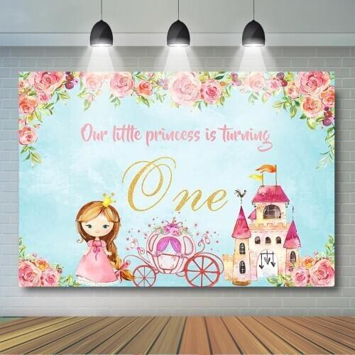 7x5ft Little Princess First Birthday Backdrop Castle and Pumpkin Carriage Backdrop Princess First Birthday Party Decoration