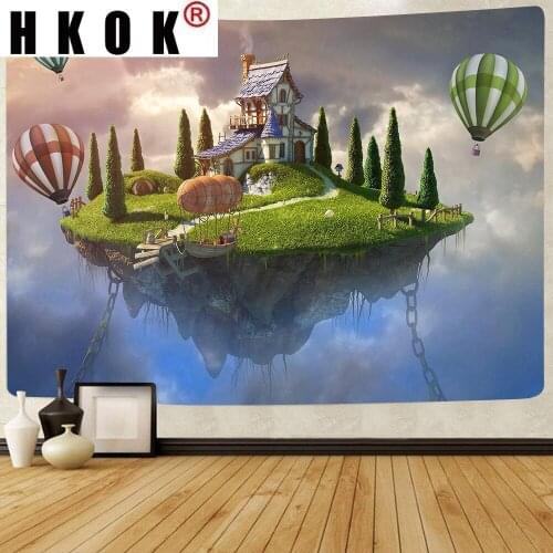 HKOK Meditation Water City Tapestry Mandala Bohemian Yoga Chakra Art Wall Hanging Tapestries Banner for Living Room Home Decor