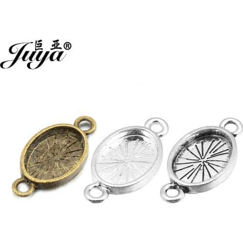 JUYA Oval Cabochon Connector Base Setting 16pcs 10x14mm Zinc Alloy Jewelry Bezels Diy Accessories for Bracelets Making AD0103
