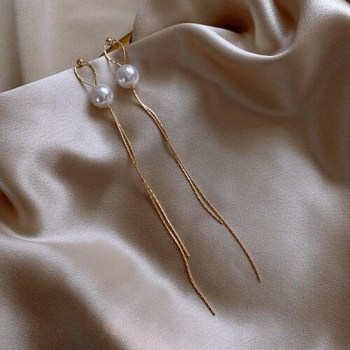 Korean New Design Fashion Jewelry Imitation pearls Earrings For Woman Vintage Luxury Party Long Tassel Drop Earring Wholesale