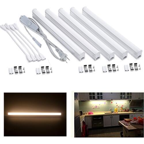 Kitchen Led Bar Light 1-5pcs Aluminium Profile Cabinet Wall Lamp Cucina 30CM T5 Tube + EU Plug Switch Cable + Connection Wire