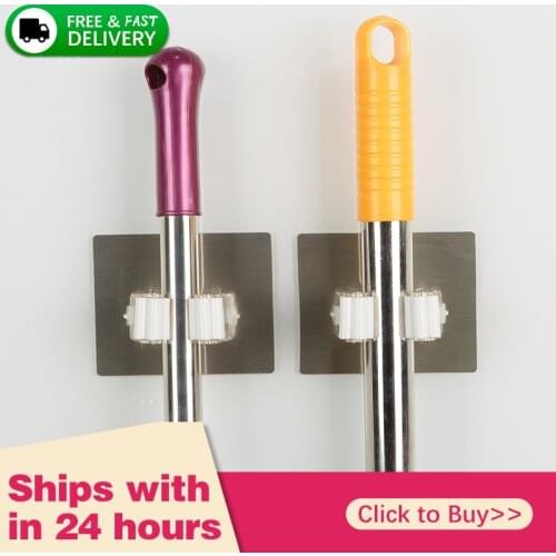 Multifunctional Self-Adhesive Seamless Sticker Mop Rack Kitchen Broom Rack Kitchen Bathroom Hook Broom Clip Mop Holder Hot Sales