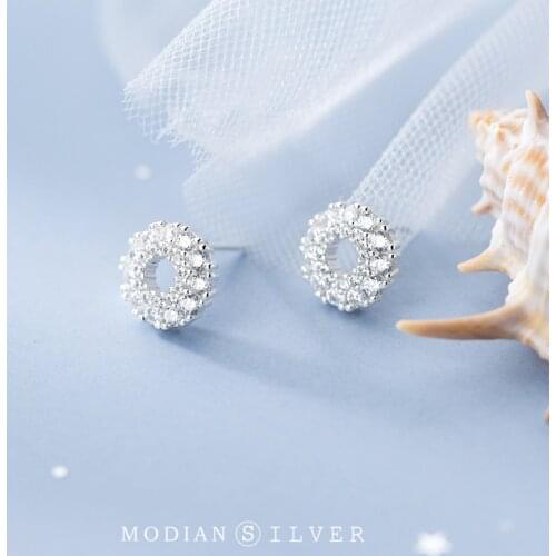 Modian Radiant Zircon Cute Circle Sterling Silver 925 Stud Earring for Women Luxury Ear Pin Wedding Engagement Gift Fine Jewelry