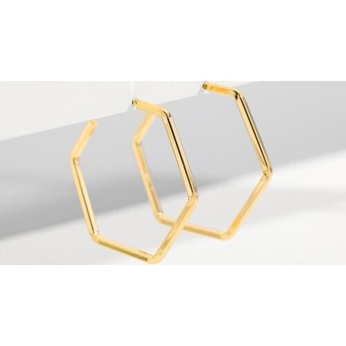 Fashion Gold Metal Big Geometric Earrings for Women Simple Hexagon Statement Hoop Earrings Female Party Jewelry